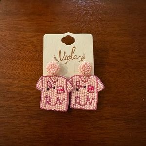 Pink Beaded RN Nurse Dangle Earrings
